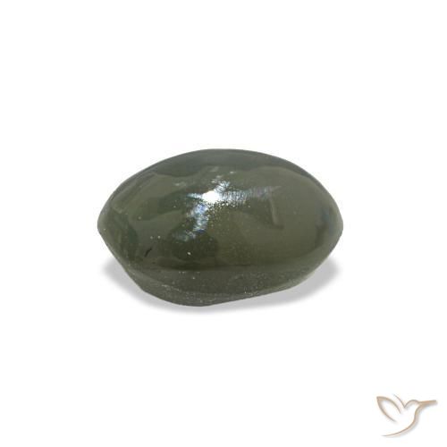 Cat's Eye Alexandrite طبيعي بلون رمادى مخضر-باهت، وزن ‎0.50‎ قيراط، شكل بيضاوى، مقاس ‎5.1x3.5‎ مم