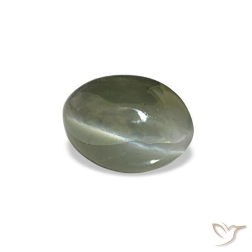 Cat's Eye Alexandrite طبيعي بلون رمادى متوسط، وزن ‎0.49‎ قيراط، شكل بيضاوى، مقاس ‎5.3x3.7‎ مم