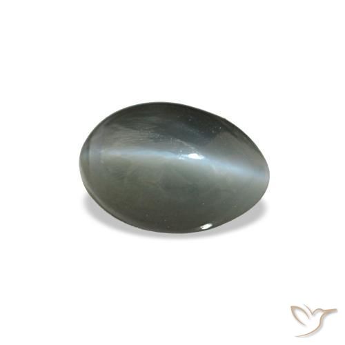 Cat's Eye Alexandrite طبيعي بلون رمادى مخضر-باهت، وزن ‎0.56‎ قيراط، شكل بيضاوى، مقاس ‎5.5x3.8‎ مم