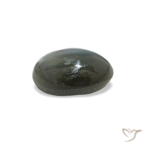 Cat's Eye Alexandrite طبيعي بلون رمادى مخضر-باهت، وزن ‎0.56‎ قيراط، شكل بيضاوى، مقاس ‎5.5x3.8‎ مم