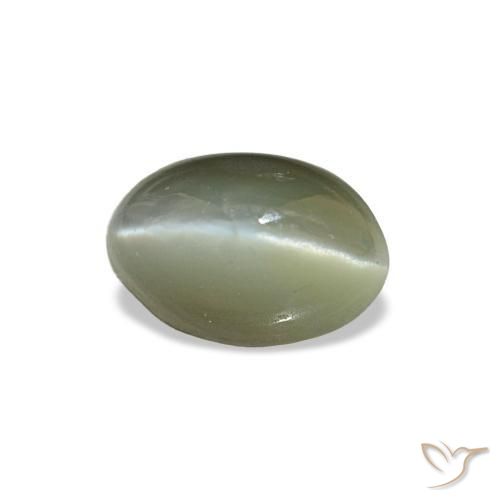 Cat's Eye Alexandrite طبيعي بلون أخضر رمادى، وزن ‎0.59‎ قيراط، شكل بيضاوى، مقاس ‎5.2x3.6‎ مم