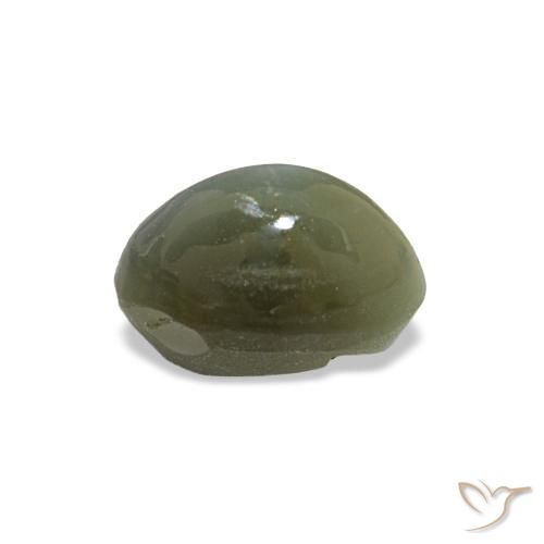 Cat's Eye Alexandrite طبيعي بلون أخضر رمادى، وزن ‎0.59‎ قيراط، شكل بيضاوى، مقاس ‎5.2x3.6‎ مم