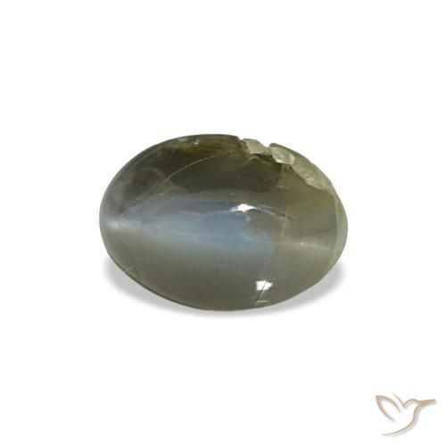 Cat's Eye Alexandrite طبيعي بلون أخضر رمادى، وزن ‎0.51‎ قيراط، شكل بيضاوى، مقاس ‎5.5x3.7‎ مم