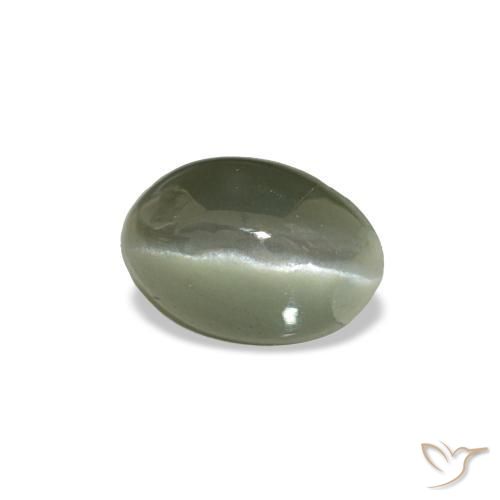 Cat's Eye Alexandrite طبيعي بلون أخضر رمادى، وزن ‎0.53‎ قيراط، شكل بيضاوى، مقاس ‎5.2x3.6‎ مم