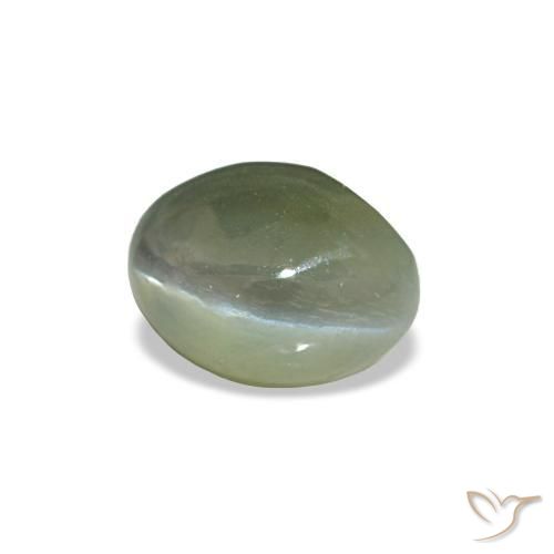 Cat's Eye Alexandrite طبيعي بلون أخضر متوسط، وزن ‎0.54‎ قيراط، شكل بيضاوى، مقاس ‎5x3.8‎ مم
