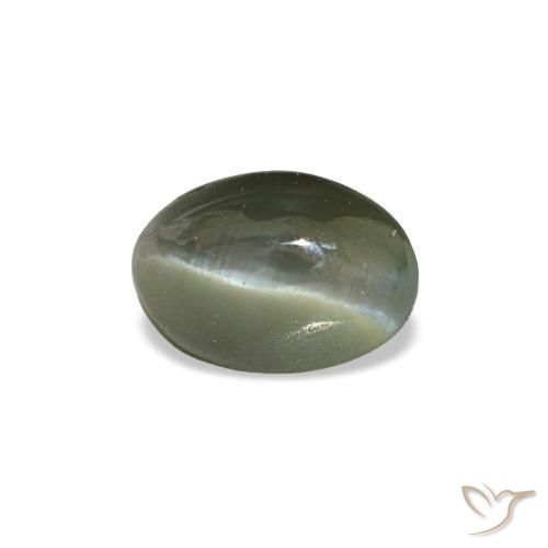Cat's Eye Alexandrite طبيعي بلون أخضر متوسط، وزن ‎0.49‎ قيراط، شكل بيضاوى، مقاس ‎4.9x3.4‎ مم