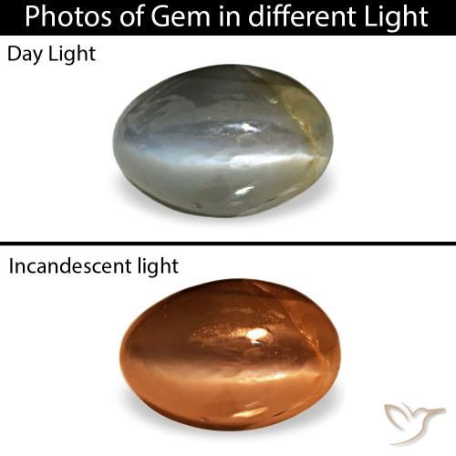 Cat's Eye Alexandrite طبيعي بلون أخضر رمادى، وزن ‎0.52‎ قيراط، شكل بيضاوى، مقاس ‎5x3.4‎ مم