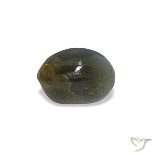 Cat's Eye Alexandrite طبيعي بلون أخضر رمادى، وزن ‎0.52‎ قيراط، شكل بيضاوى، مقاس ‎5x3.4‎ مم