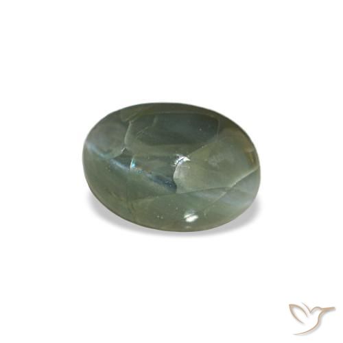 Cat's Eye Alexandrite طبيعي بلون أخضر متوسط، وزن ‎0.44‎ قيراط، شكل بيضاوى، مقاس ‎5.2x3.7‎ مم