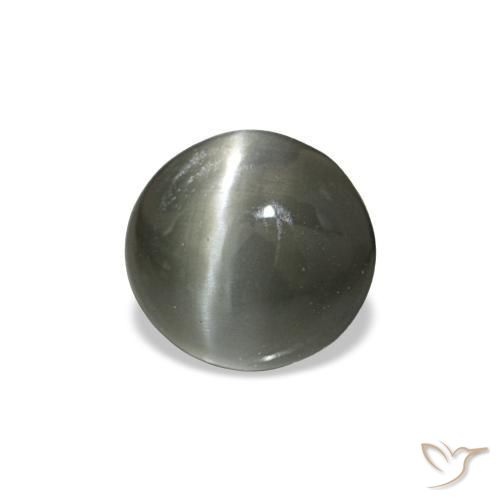 Cat's Eye Alexandrite طبيعي بلون رمادى داكن، وزن ‎0.42‎ قيراط، شكل بيضاوى، مقاس ‎4.6x4.3‎ مم
