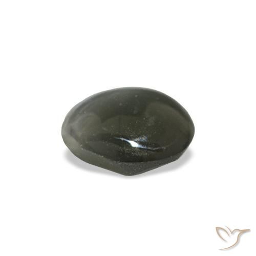 Cat's Eye Alexandrite طبيعي بلون رمادى داكن، وزن ‎0.42‎ قيراط، شكل بيضاوى، مقاس ‎4.6x4.3‎ مم