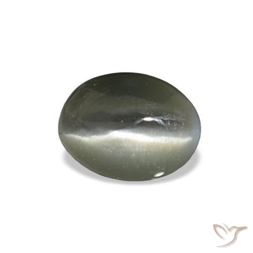 Cat's Eye Alexandrite طبيعي بلون رمادى فولاذى، وزن ‎0.42‎ قيراط، شكل بيضاوى، مقاس ‎5.2x3.9‎ مم