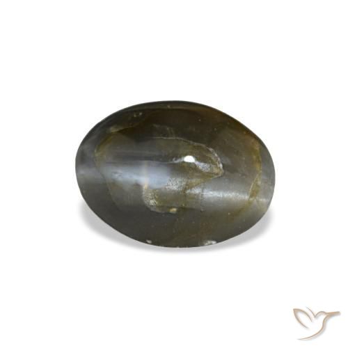 Cat's Eye Alexandrite طبيعي بلون رمادى فولاذى، وزن ‎0.48‎ قيراط، شكل بيضاوى، مقاس ‎5.6x4.2‎ مم