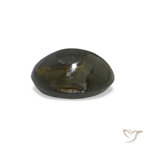 Cat's Eye Alexandrite طبيعي بلون رمادى داكن، وزن ‎0.46‎ قيراط، شكل بيضاوى، مقاس ‎5.3x3.3‎ مم