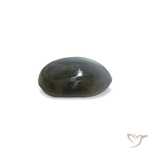 Cat's Eye Alexandrite طبيعي بلون رمادى مخضر-باهت، وزن ‎0.45‎ قيراط، شكل بيضاوى، مقاس ‎5.2x3.6‎ مم