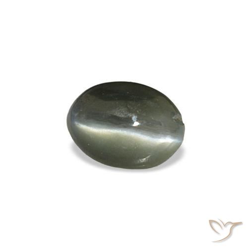 Cat's Eye Alexandrite طبيعي بلون رمادى مخضر-باهت، وزن ‎0.39‎ قيراط، شكل بيضاوى، مقاس ‎5.1x3.7‎ مم
