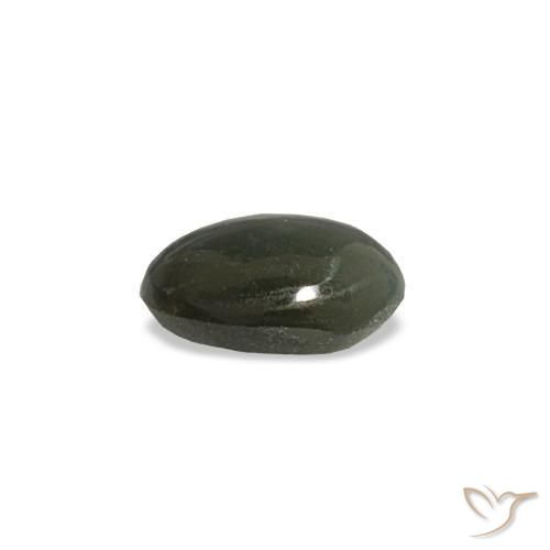 Cat's Eye Alexandrite طبيعي بلون رمادى مخضر-باهت، وزن ‎0.39‎ قيراط، شكل بيضاوى، مقاس ‎5.1x3.7‎ مم