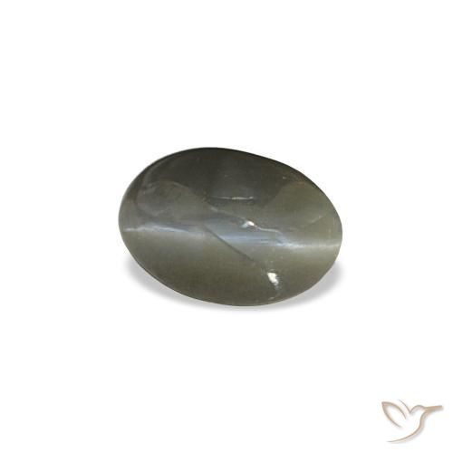 Cat's Eye Alexandrite طبيعي بلون رمادى مخضر-باهت، وزن ‎0.47‎ قيراط، شكل بيضاوى، مقاس ‎5.5x3.7‎ مم