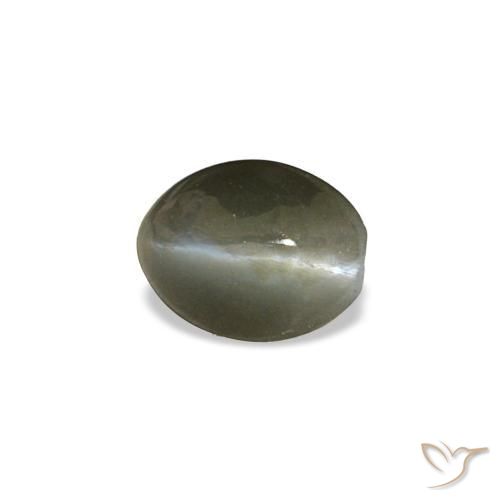 Cat's Eye Alexandrite طبيعي بلون رمادى متوسط، وزن ‎0.45‎ قيراط، شكل بيضاوى، مقاس ‎5x3.9‎ مم