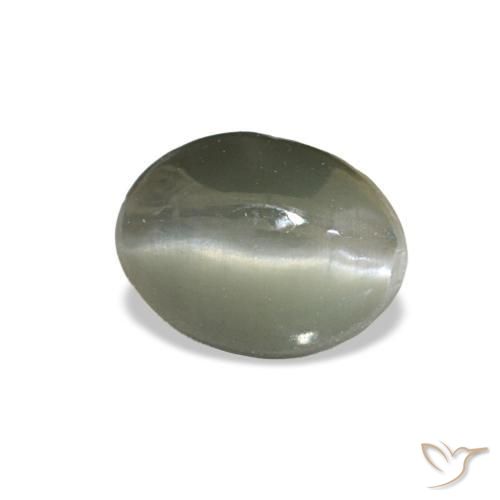 Cat's Eye Alexandrite طبيعي بلون رمادى مخضر-باهت، وزن ‎1.03‎ قيراط، شكل بيضاوى، مقاس ‎6.1x4.6‎ مم