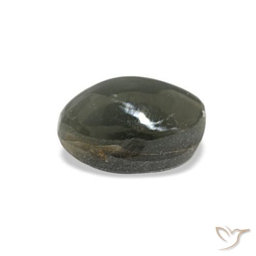 Cat's Eye Alexandrite طبيعي بلون رمادى مخضر-باهت، وزن ‎1.03‎ قيراط، شكل بيضاوى، مقاس ‎6.1x4.6‎ مم