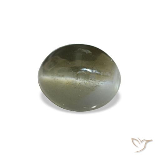 Cat's Eye Alexandrite طبيعي بلون رمادى مخضر-باهت، وزن ‎0.64‎ قيراط، شكل بيضاوى، مقاس ‎5.4x4.3‎ مم
