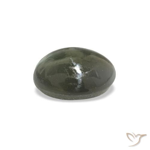 Cat's Eye Alexandrite طبيعي بلون رمادى مخضر-باهت، وزن ‎0.64‎ قيراط، شكل بيضاوى، مقاس ‎5.4x4.3‎ مم