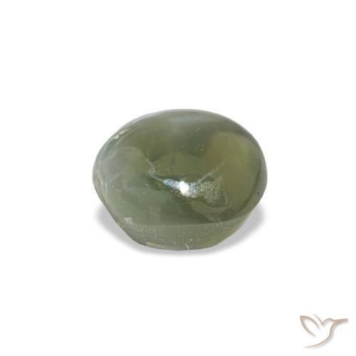 Cat's Eye Alexandrite طبيعي بلون أخضر متوسط، وزن ‎0.60‎ قيراط، شكل بيضاوى، مقاس ‎4.8x4.5‎ مم