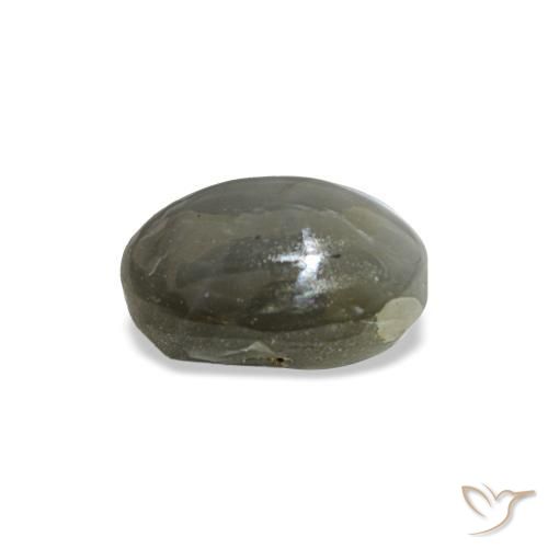 Cat's Eye Alexandrite طبيعي بلون رمادى متوسط، وزن ‎0.72‎ قيراط، شكل بيضاوى، مقاس ‎5.5x4‎ مم