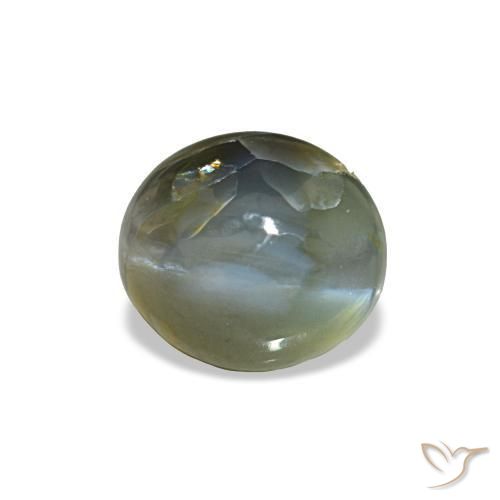 Cat's Eye Alexandrite طبيعي بلون رمادى متوسط، وزن ‎0.79‎ قيراط، شكل بيضاوى، مقاس ‎5.3x4.7‎ مم