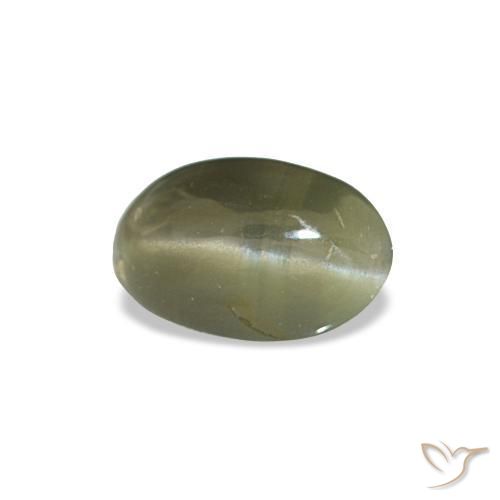Cat's Eye Alexandrite طبيعي بلون أخضر متوسط، وزن ‎0.34‎ قيراط، شكل بيضاوى، مقاس ‎5.4x3.5‎ مم