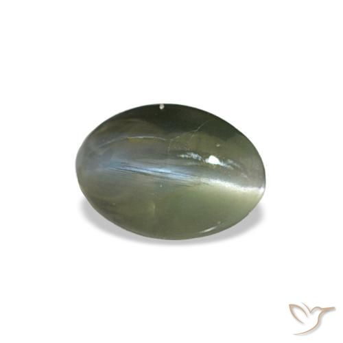 Cat's Eye Alexandrite طبيعي بلون Medium Deep-Green، وزن ‎0.38‎ قيراط، شكل بيضاوى، مقاس ‎5.3x3.7‎ مم