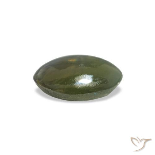 Cat's Eye Alexandrite طبيعي بلون Medium Deep-Green، وزن ‎0.38‎ قيراط، شكل بيضاوى، مقاس ‎5.3x3.7‎ مم