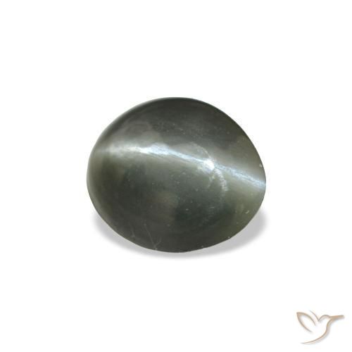 Cat's Eye Alexandrite طبيعي بلون رمادى مخضر-باهت، وزن ‎0.34‎ قيراط، شكل بيضاوى، مقاس ‎4.8x3.9‎ مم