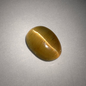 Cat's Eye Apatite طبيعي بلون ذهبي مخضر، وزن ‎3.01‎ قيراط، شكل بيضاوى، مقاس ‎9.8x7‎ مم