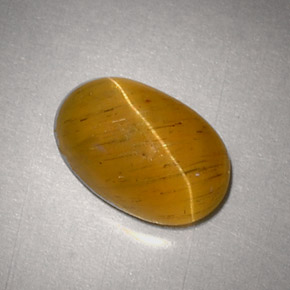 Cat's Eye Apatite طبيعي بلون ذهبي مخضر، وزن ‎2.48‎ قيراط، شكل بيضاوى، مقاس ‎9.5x6.2‎ مم