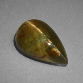 أباتيت عين القط ذهبى مخضر طبيعي، شكل الكمثرى، 4.02 قيراط، نصف شفاف