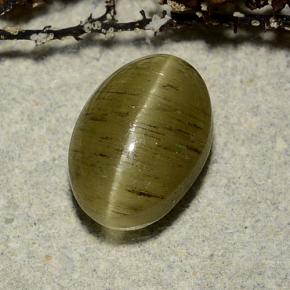 Cat's Eye Apatite طبيعي بلون أصفر أخضر، وزن ‎3.32‎ قيراط، شكل بيضاوى، مقاس ‎10x7‎ مم