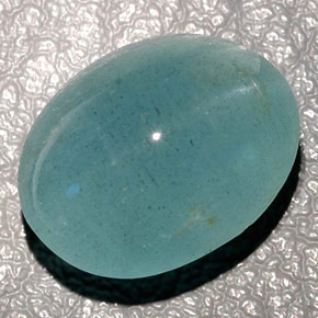 Cat's Eye Aquamarine طبيعي بلون أزرق-أخضر، وزن ‎11.04‎ قيراط، شكل شفاف، مقاس ‎14.1x10.5‎ مم