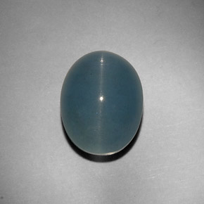 Cat's Eye Aquamarine طبيعي بلون أزرق-أخضر، وزن ‎11.25‎ قيراط، شكل بيضاوى، مقاس ‎14.4x11.1‎ مم