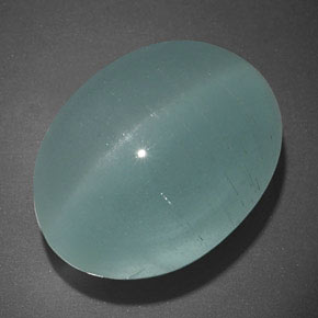 Cat's Eye Aquamarine طبيعي بلون أزرق-أخضر، وزن ‎19.65‎ قيراط، شكل شفاف، مقاس ‎17.5x13.3‎ مم