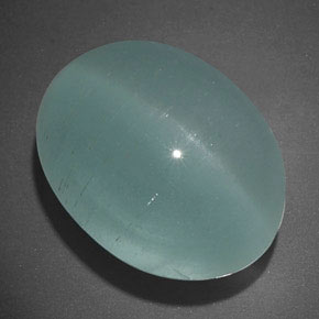 Cat's Eye Aquamarine طبيعي بلون أزرق-أخضر، وزن ‎19.65‎ قيراط، شكل شفاف، مقاس ‎17.5x13.3‎ مم