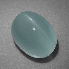 Cat's Eye Aquamarine طبيعي بلون أزرق-أخضر، وزن ‎5.96‎ قيراط، شكل شفاف، مقاس ‎11x8.6‎ مم