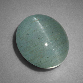 Cat's Eye Aquamarine طبيعي بلون أزرق-أخضر، وزن ‎6.46‎ قيراط، شكل شفاف، مقاس ‎12x10.3‎ مم