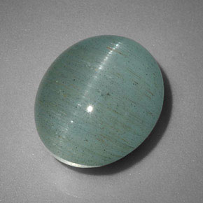 Cat's Eye Aquamarine طبيعي بلون أزرق-أخضر، وزن ‎6.46‎ قيراط، شكل شفاف، مقاس ‎12x10.3‎ مم
