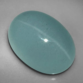 Cat's Eye Aquamarine طبيعي بلون أزرق-أخضر، وزن ‎12.39‎ قيراط، شكل شفاف، مقاس ‎17.1x12.3‎ مم