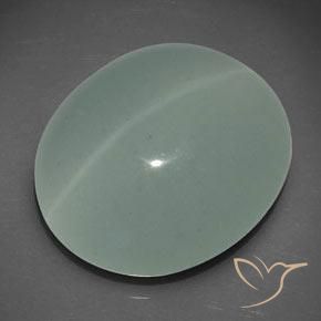 Cat's Eye Aquamarine طبيعي بلون Gray Forest Green، وزن ‎25.56‎ قيراط، شكل بيضاوى، مقاس ‎21.6x18.5‎ مم