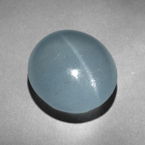 Cat's Eye Aquamarine طبيعي بلون أزرق-أخضر، وزن ‎9.45‎ قيراط، شكل شفاف، مقاس ‎14.1x12.9‎ مم