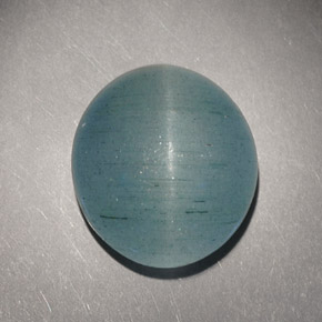 Cat's Eye Aquamarine طبيعي بلون أزرق-أخضر، وزن ‎7.21‎ قيراط، شكل بيضاوى، مقاس ‎13x11.7‎ مم