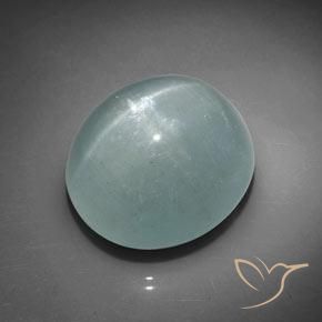 37.51ct طبيعي أخضر مزرق فاتح زبرجد عين القطة, بيضوي, نصف شفاف